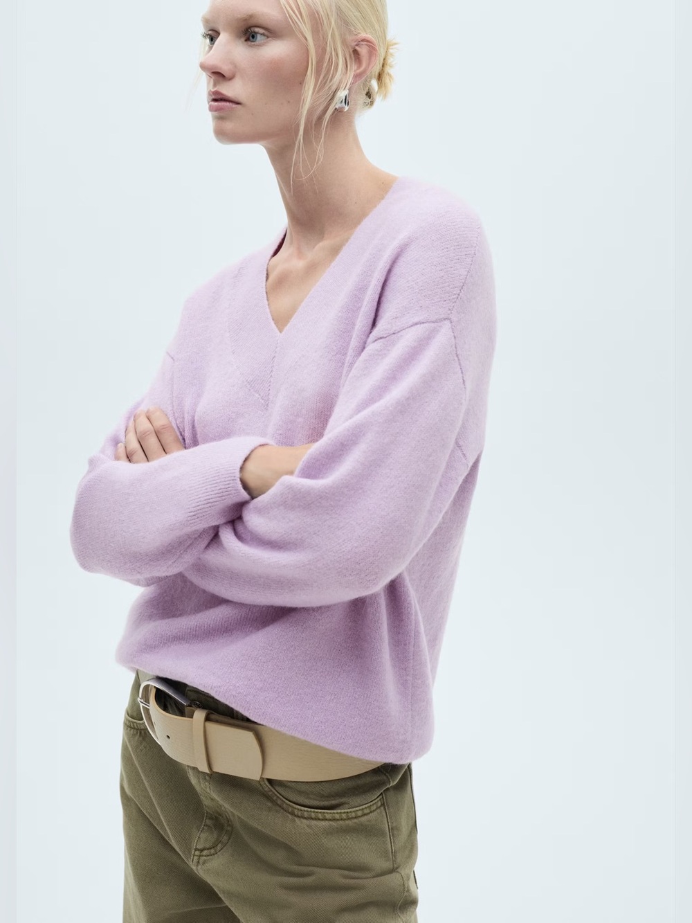 Mango Purple oversized v-neck sweater NWT